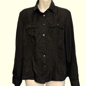 Jaclyn Smith 100% Silk Black Button Down Convertible Sleeve Blouse S